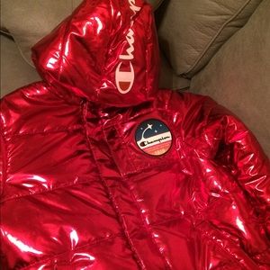 champion metallic puffer jacket purple